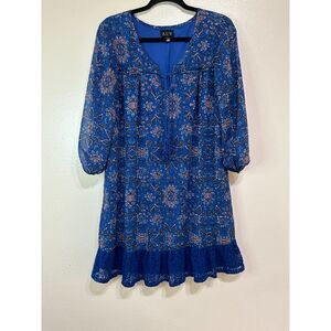 AUW Women's BOHO Fully Lined Mini Dress Size 10 Peasant Dress Long Sleeve